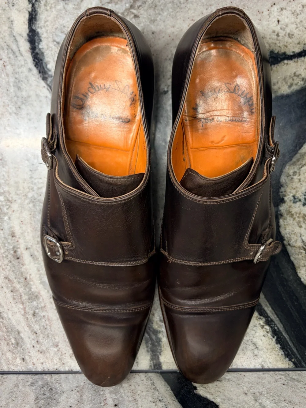 Santoni Fatte a Mano Brown Double Monk Strap Shoes UK 8.5 US 9.5 Handmade Italy